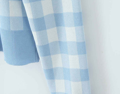 French Plaid Knit Cardigan Sweater