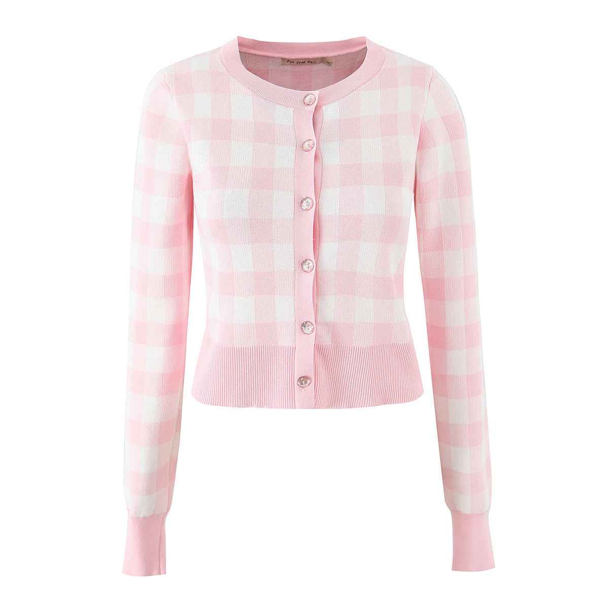 French Plaid Knit Cardigan Sweater