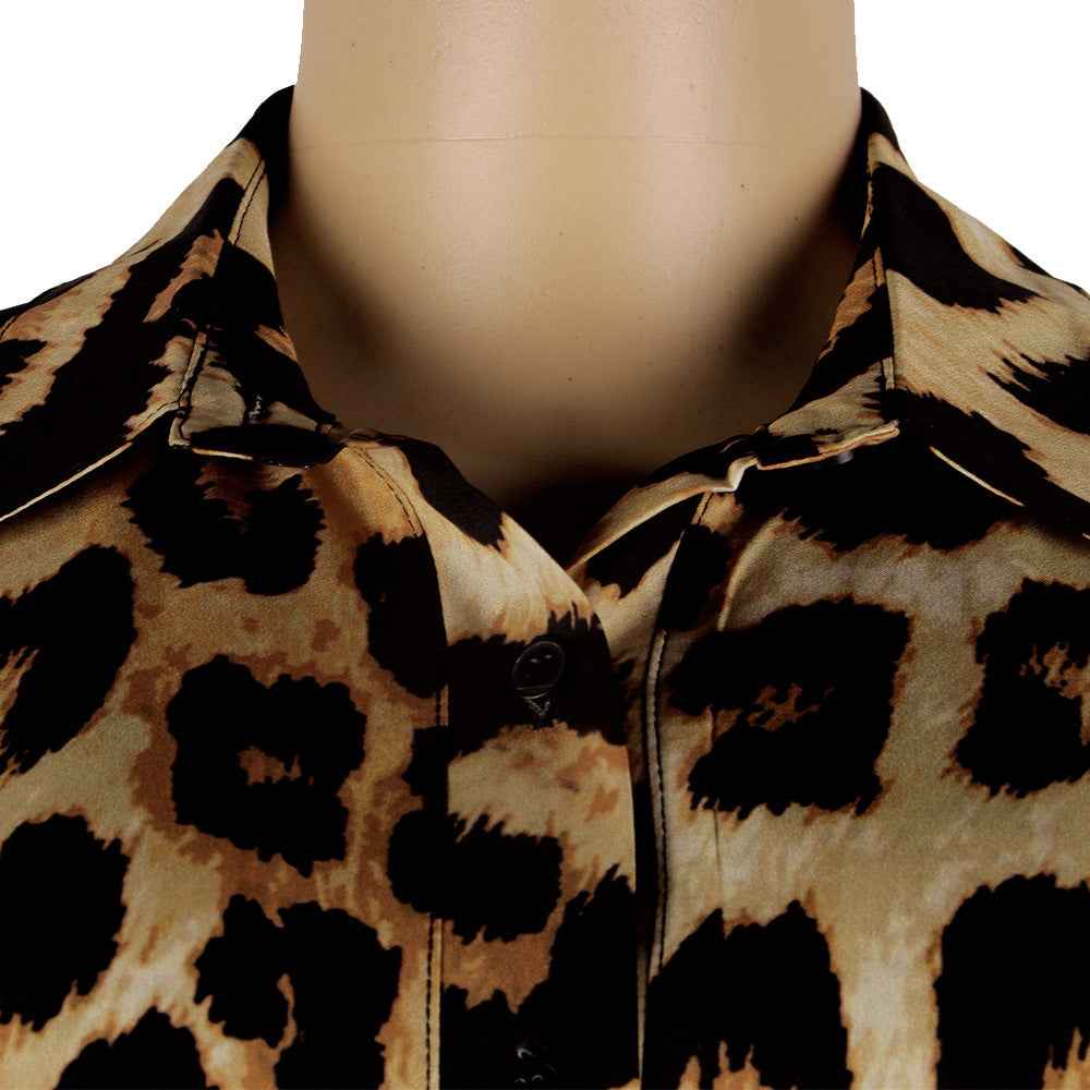 Leopard Print Lace up Collared One Piece Nightclub Uniform Jumpsuit