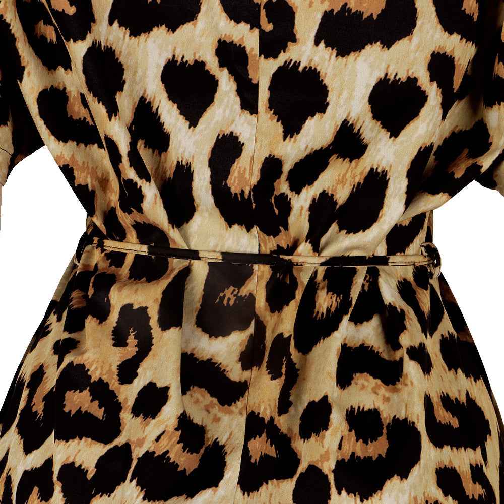 Leopard Print Lace up Collared One Piece Nightclub Uniform Jumpsuit