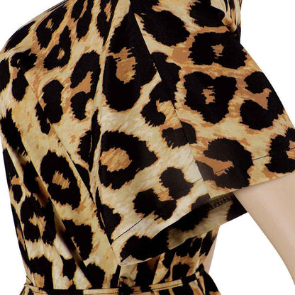 Leopard Print Lace up Collared One Piece Nightclub Uniform Jumpsuit