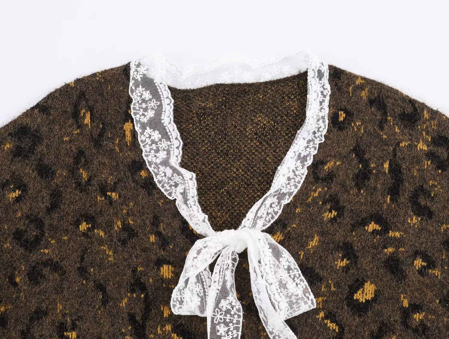 Casual Lace Leopard Print Pullover Sweater