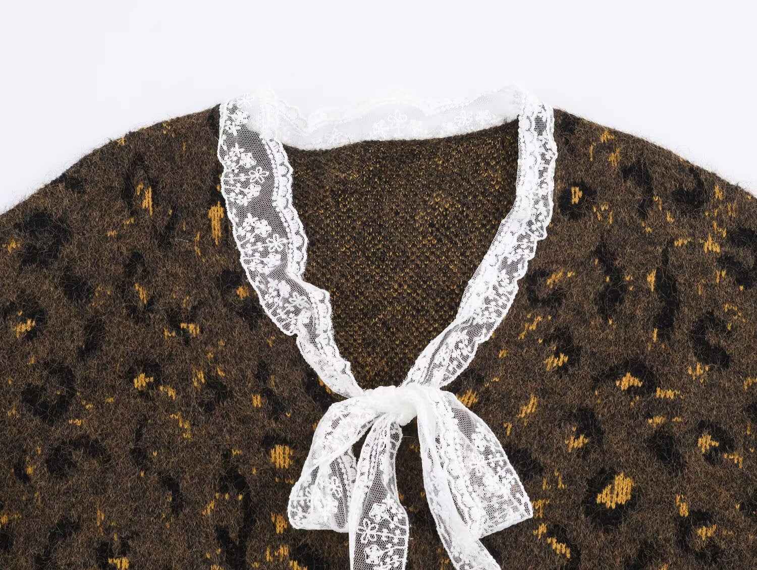 Casual Lace Leopard Print Pullover Sweater