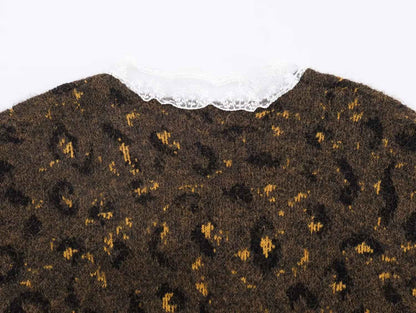 Casual Lace Leopard Print Pullover Sweater