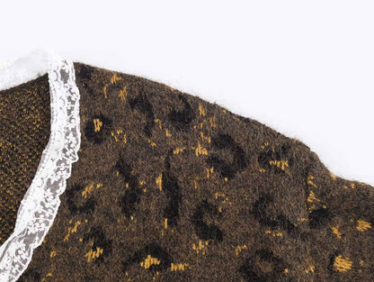 Casual Lace Leopard Print Pullover Sweater