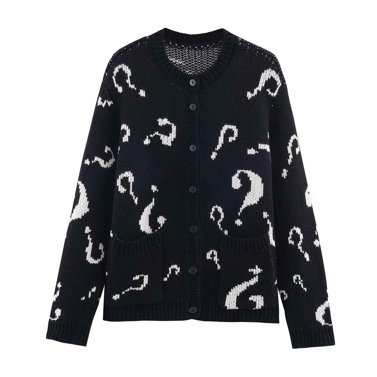 Question Mark Jacquard Knitted Sweater