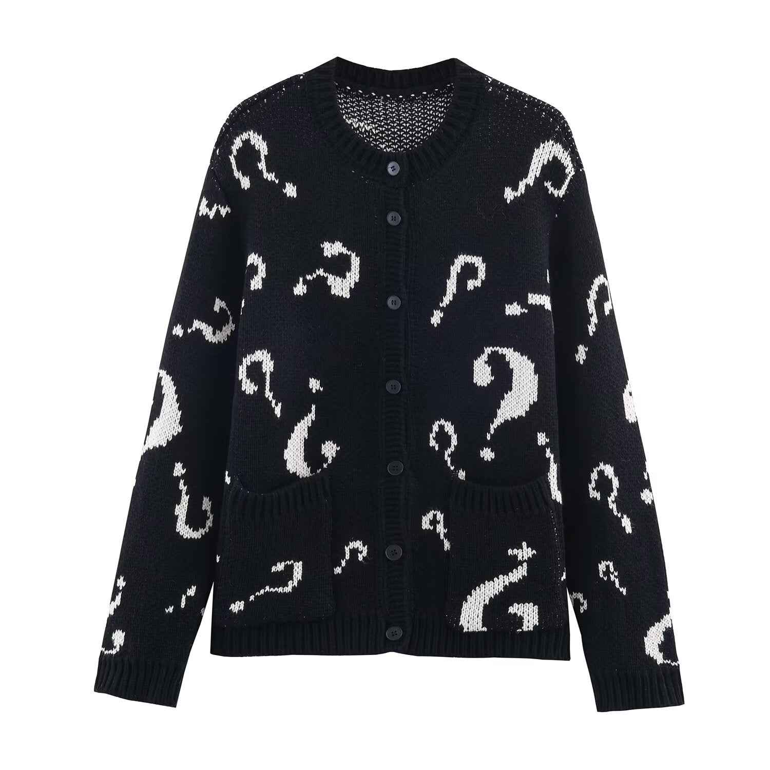 Question Mark Jacquard Knitted Sweater
