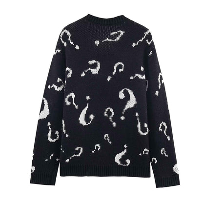 Question Mark Jacquard Knitted Sweater