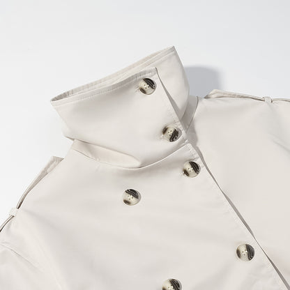 Solid Color Double Breasted Long Windbreaker Jacket