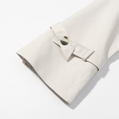 Solid Color Double Breasted Long Windbreaker Jacket