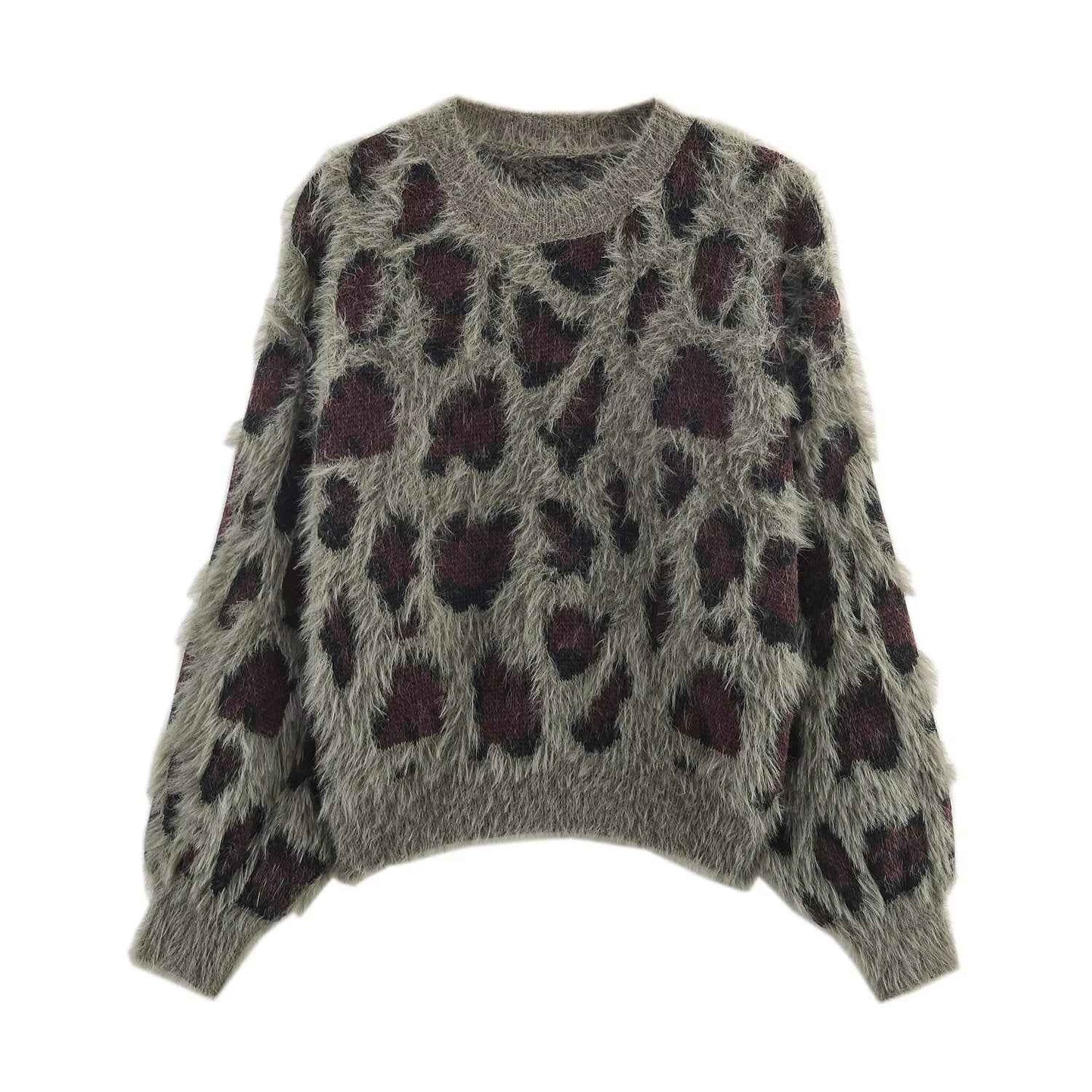 Leopard Jacquard Pullover Knitted Long Sleeve Sweater