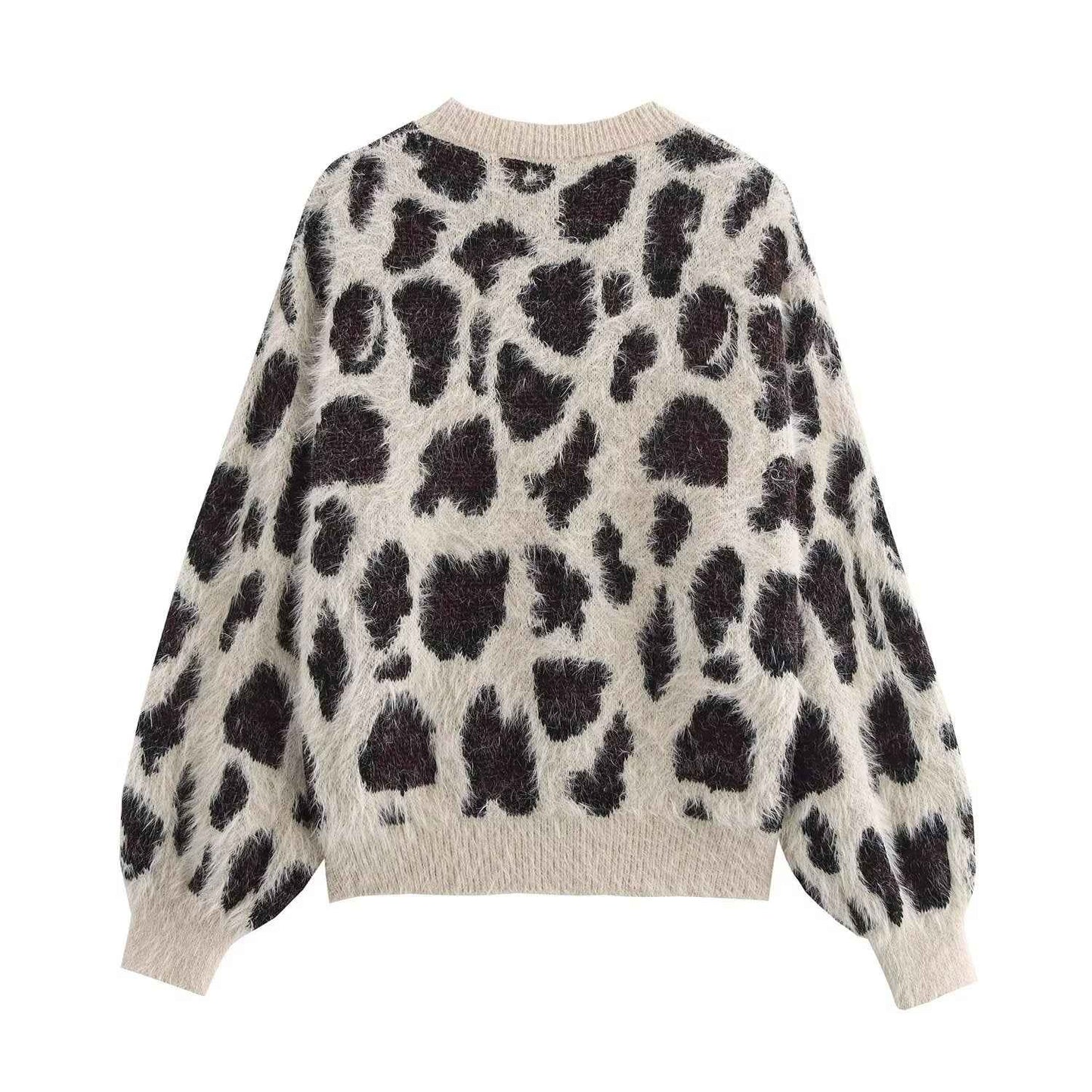 Leopard Jacquard Pullover Knitted Long Sleeve Sweater