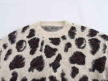 Leopard Jacquard Pullover Knitted Long Sleeve Sweater