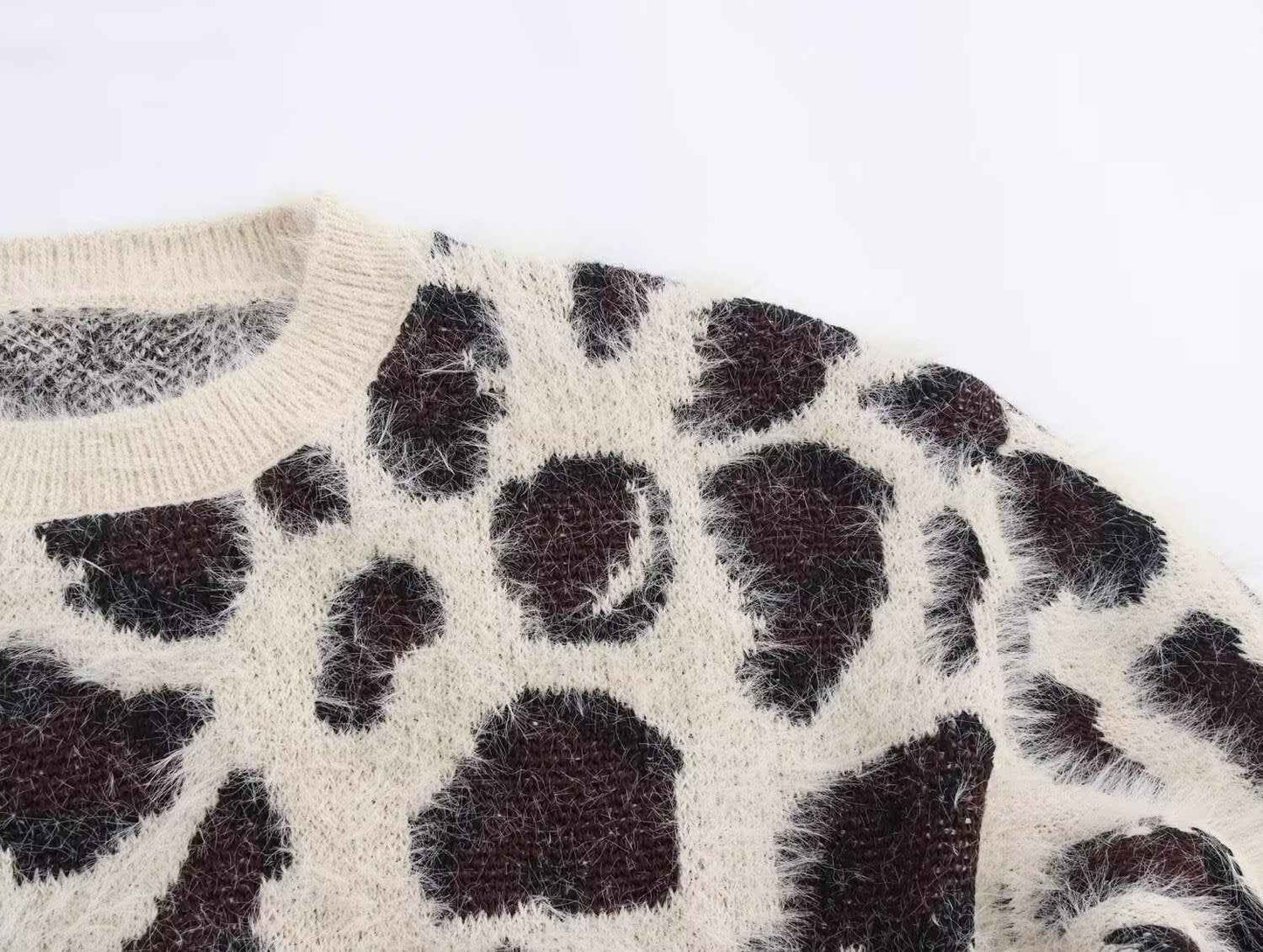 Leopard Jacquard Pullover Knitted Long Sleeve Sweater