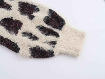Leopard Jacquard Pullover Knitted Long Sleeve Sweater