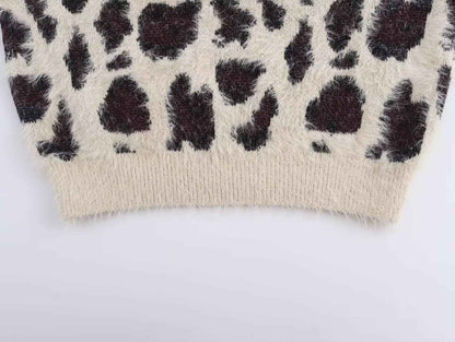 Leopard Jacquard Pullover Knitted Long Sleeve Sweater