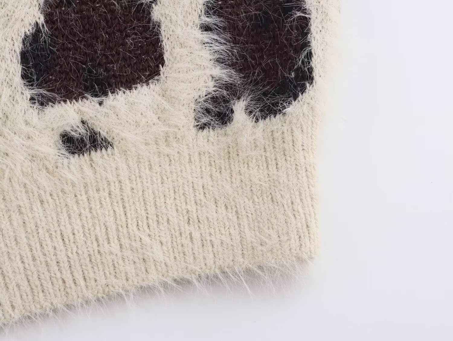 Leopard Jacquard Pullover Knitted Long Sleeve Sweater