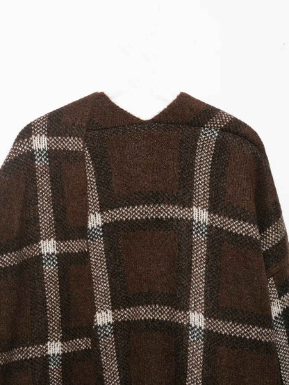 Plaid Knitted Sweater and Scarf