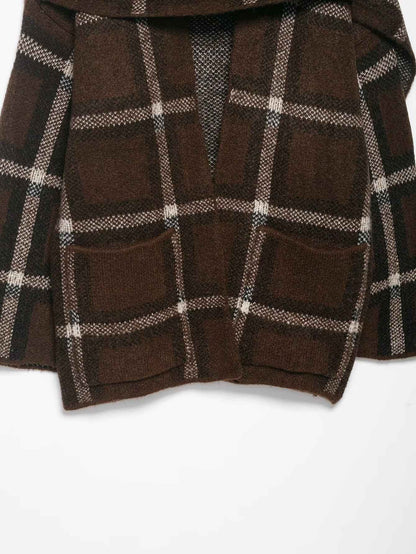 Plaid Knitted Sweater and Scarf