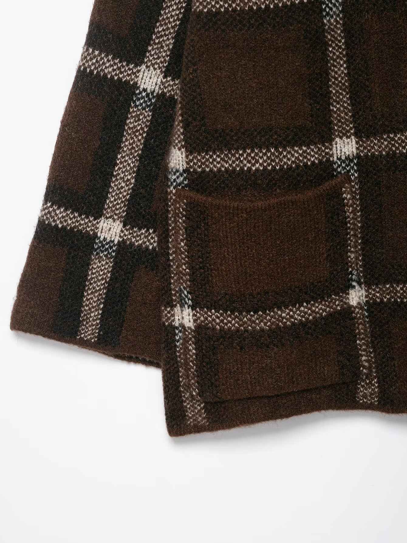 Plaid Knitted Sweater and Scarf