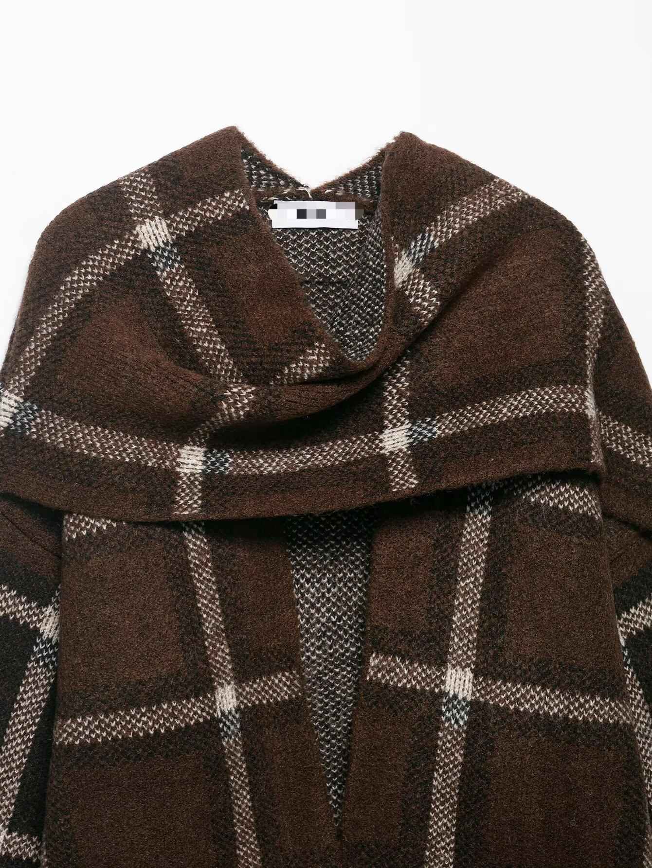 Plaid Knitted Sweater and Scarf