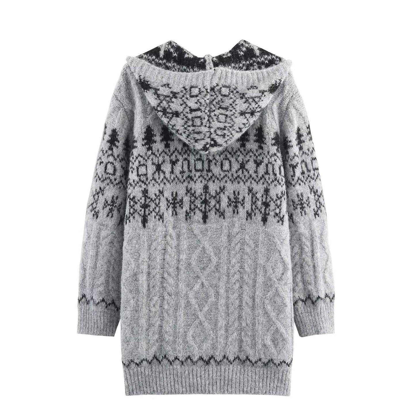 Stylish Simple Hooded Horn Button Knitted Jacket