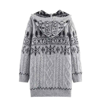 Stylish Simple Hooded Horn Button Knitted Jacket