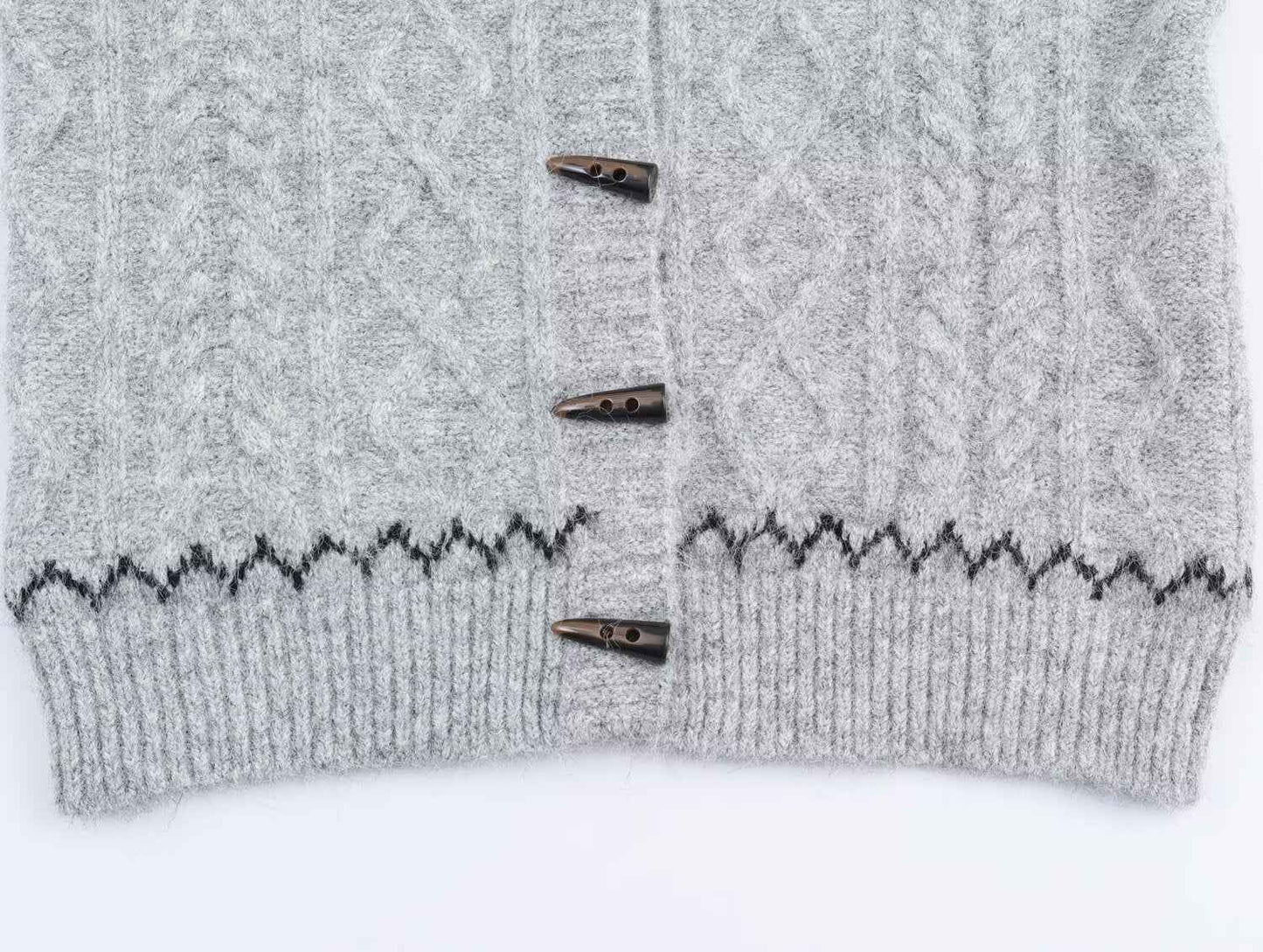 Stylish Simple Hooded Horn Button Knitted Jacket