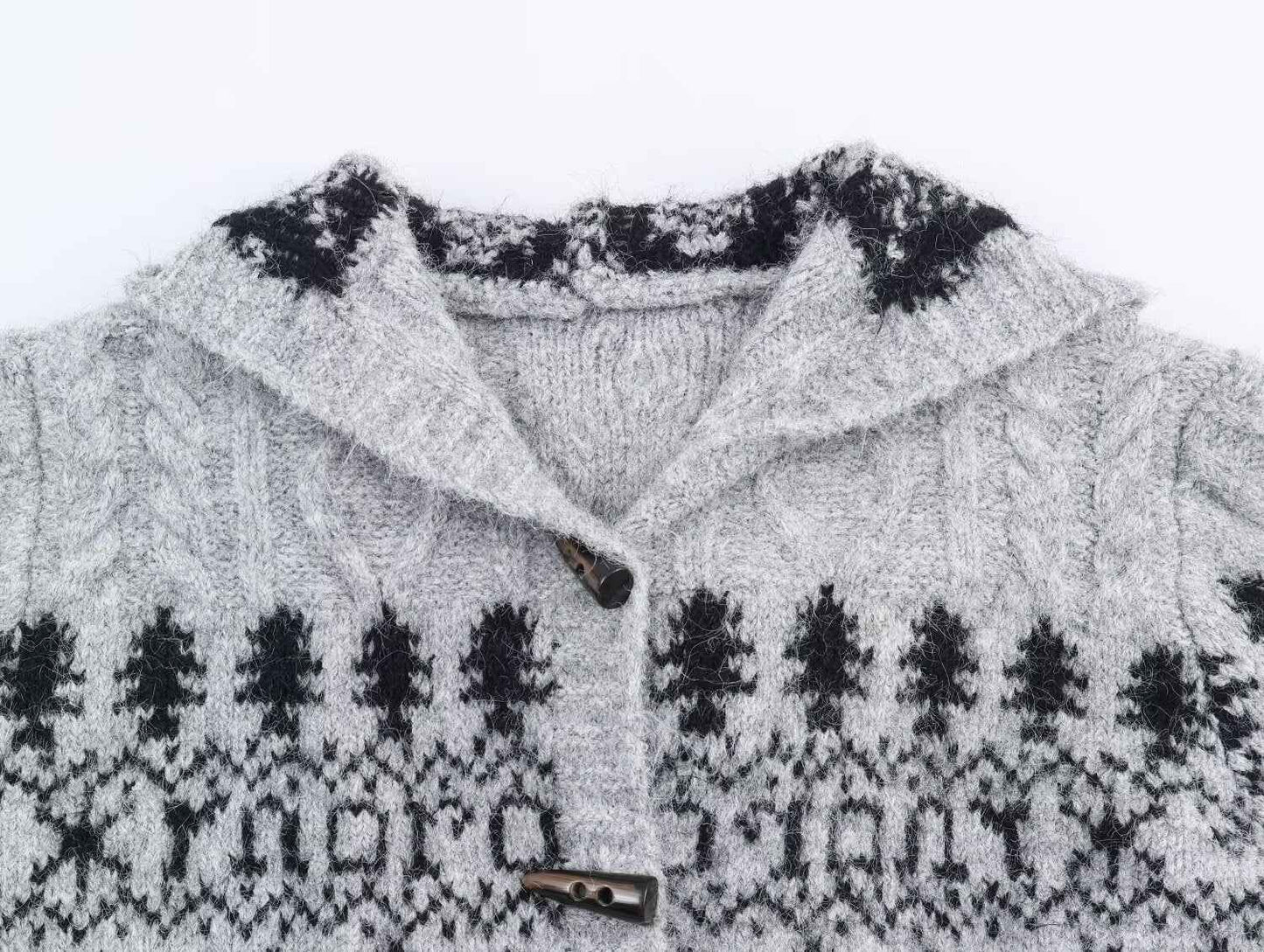 Stylish Simple Hooded Horn Button Knitted Jacket