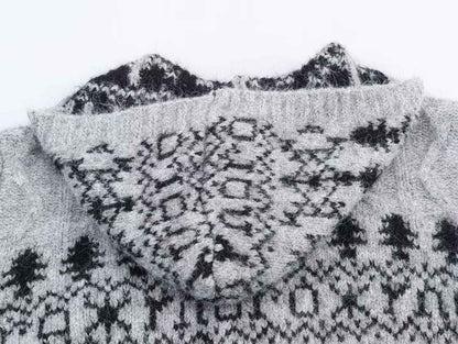 Stylish Simple Hooded Horn Button Knitted Jacket