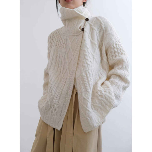 Retro Twist Sweater Asymmetric Knitted Cardigan