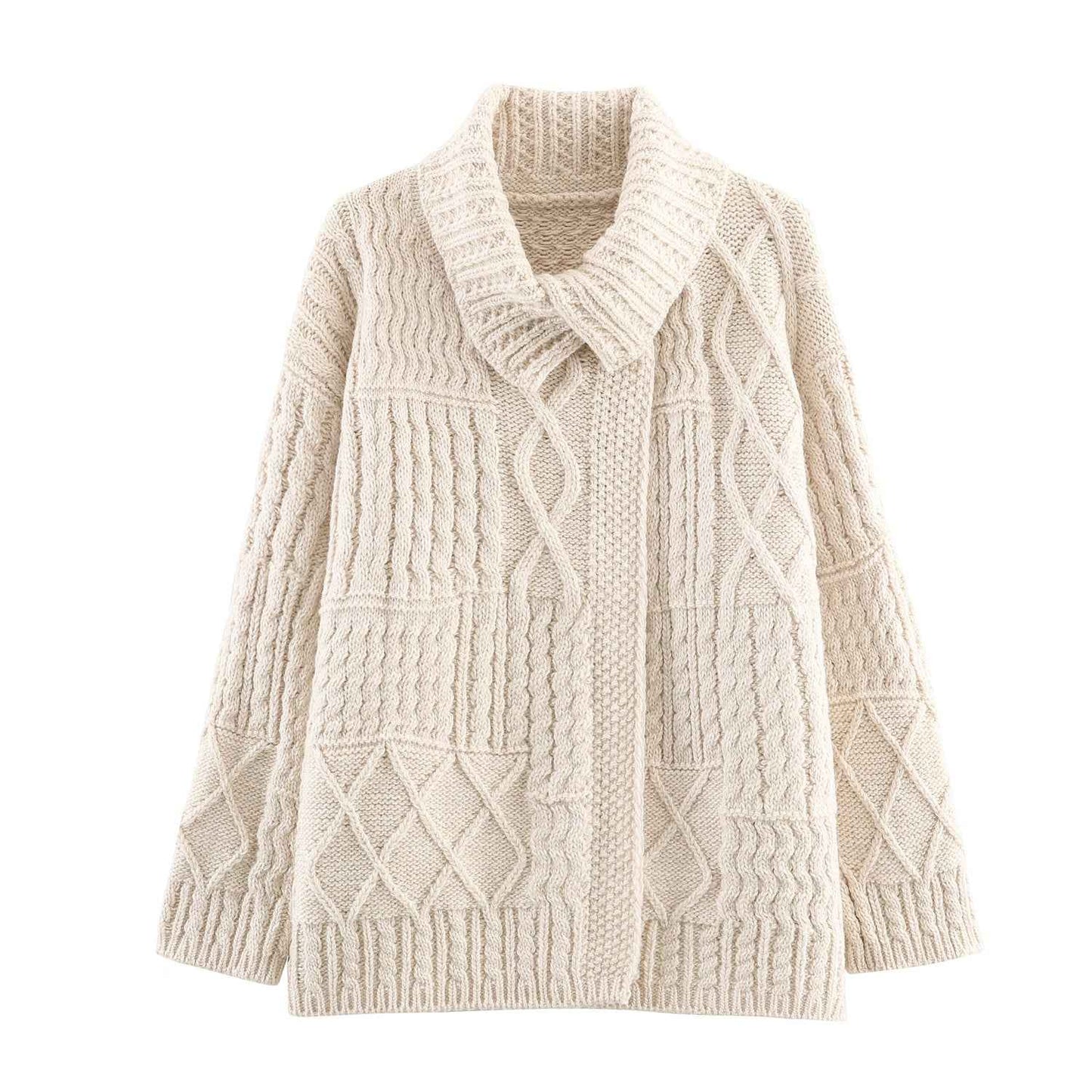 Retro Twist Sweater Asymmetric Knitted Cardigan