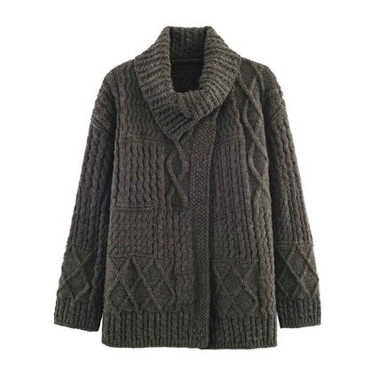 Retro Twist Sweater Asymmetric Knitted Cardigan