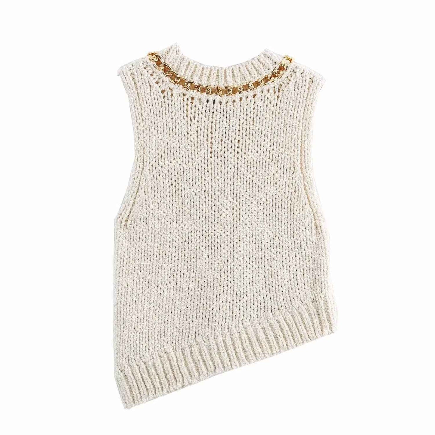 Asymmetric Hem Sleeveless Knitted Sweater