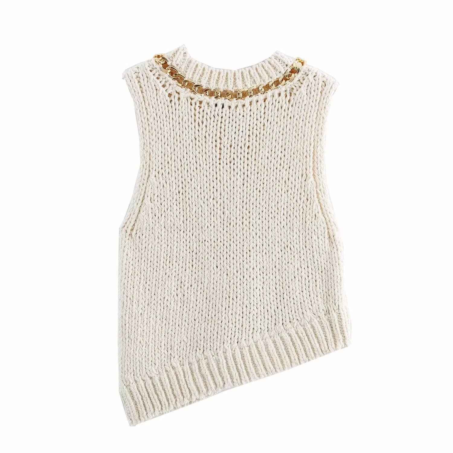 Asymmetric Hem Sleeveless Knitted Sweater