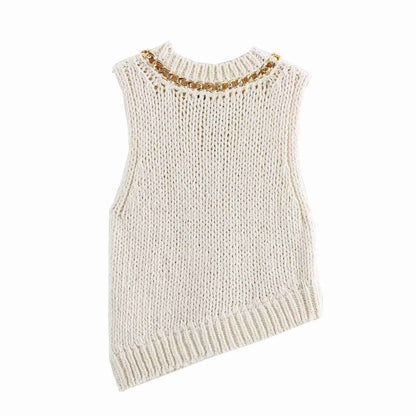 Asymmetric Hem Sleeveless Knitted Sweater