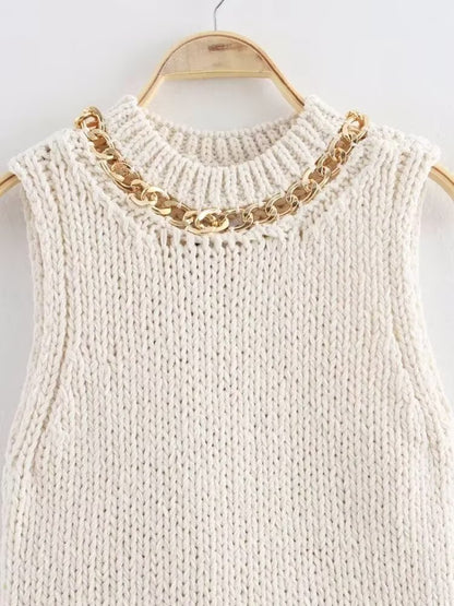 Asymmetric Hem Sleeveless Knitted Sweater