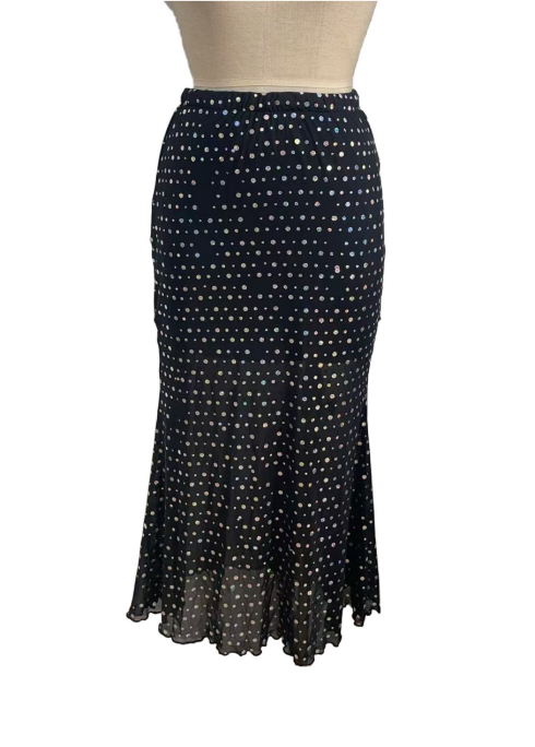 Sequined Double-Layer Mesh High Waist Figure Flattering Sheath Slimming Vacation Date Skirt