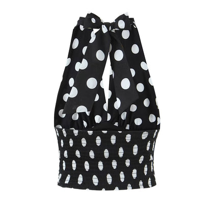 Summer Polka Dot High Waist Slimming Mid Length Big Hem A line Skirt Set