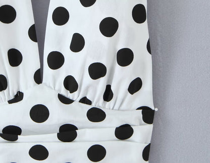 Summer Polka Dot High Waist Slimming Mid Length Big Hem A line Skirt Set