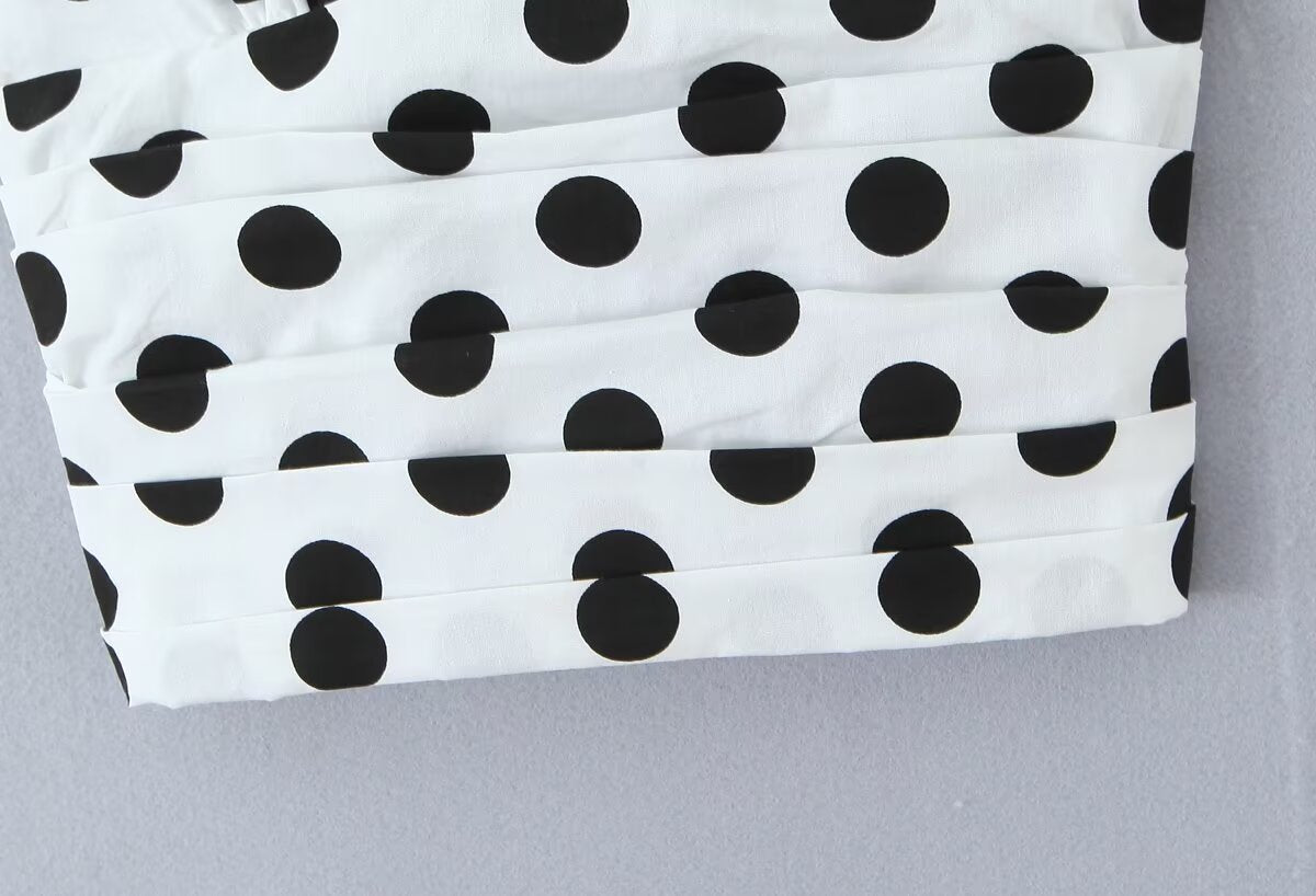 Summer Polka Dot High Waist Slimming Mid Length Big Hem A line Skirt Set