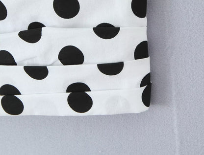 Summer Polka Dot High Waist Slimming Mid Length Big Hem A line Skirt Set