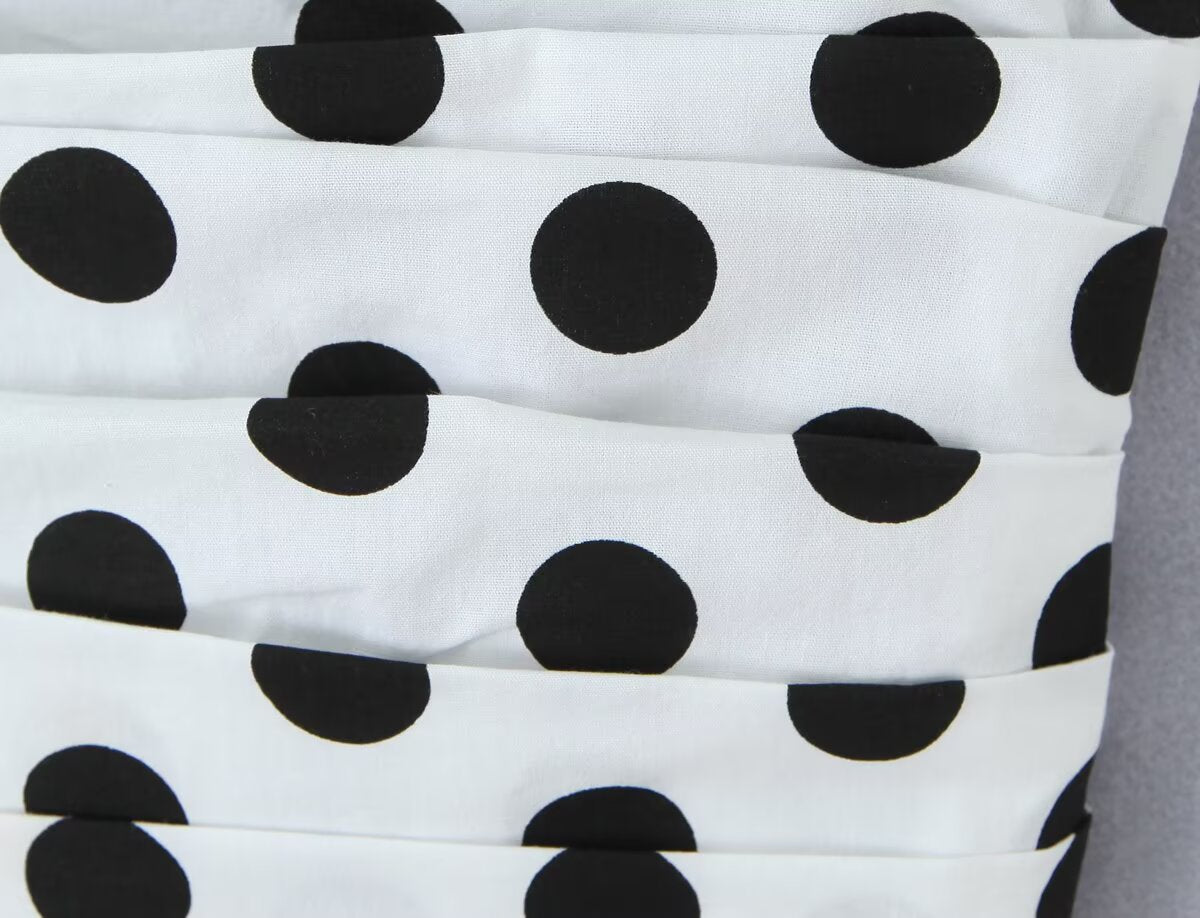 Summer Polka Dot High Waist Slimming Mid Length Big Hem A line Skirt Set
