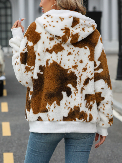 Plush Printed Cardigan Sweatshirt