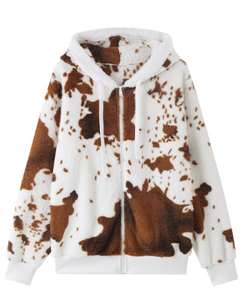 Plush Printed Cardigan Sweatshirt