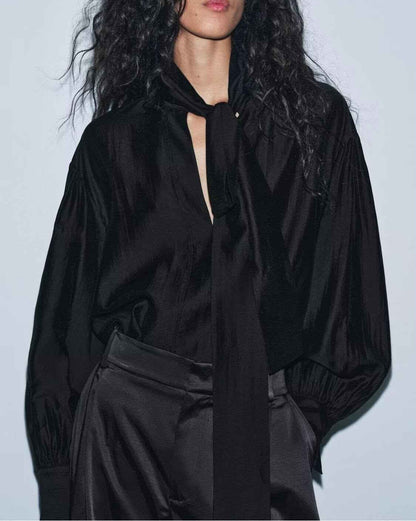 Loose Bow Drape Blouse