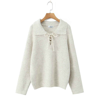 Women's Rope Collar Polo Pullover Sweater