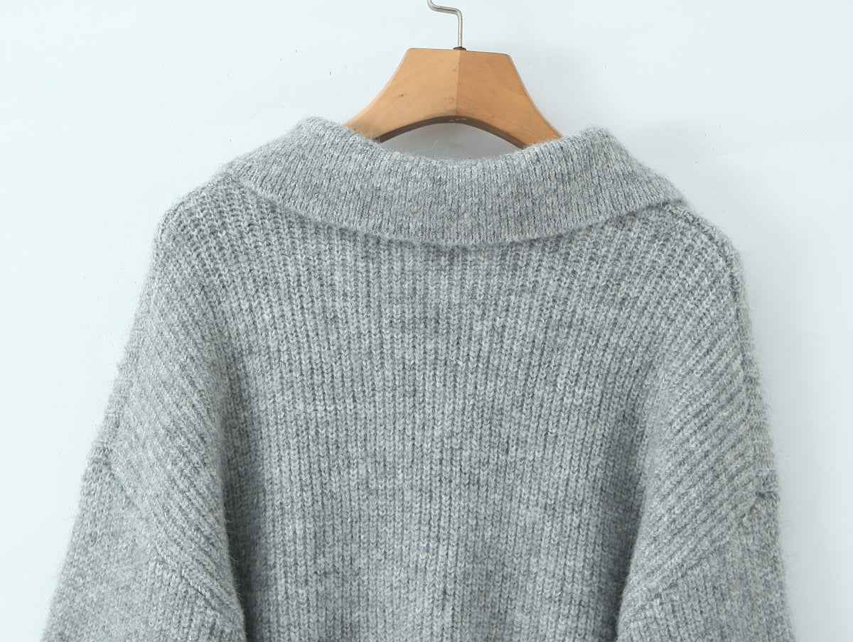 Women's Rope Collar Polo Pullover Sweater