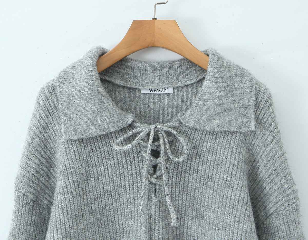 Women's Rope Collar Polo Pullover Sweater