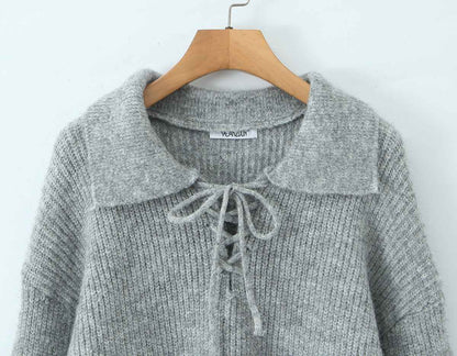 Women's Rope Collar Polo Pullover Sweater